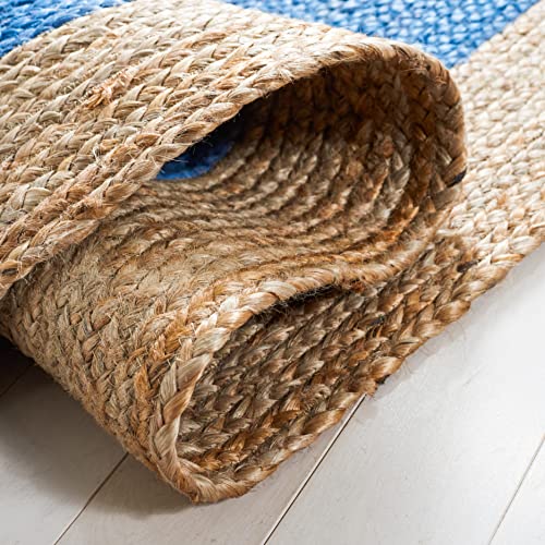 SAFAVIEH Area Rug 3' Round - Natural Fiber Collection - Royal Blue & Natural Brown, Handmade Jute, Braided Border Design (NF801D) - color: Royal Blue/Natural, size: 3' (Round)