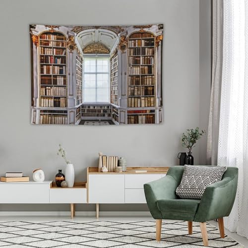 Houselerax Bookshelf Tapestry,Vintage Library Wall Hanging Tapestries,Old Books on Shelf Classical Study Room Student Study College Dorm Bedroom Living Room 60"x40" - color: Bookshelf-2, size: W60xL40in