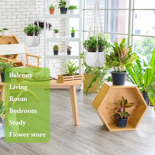 White Macrame Plant Hanger Set, 2 Pack Boho Hanging Plant Holder, Plants Hanger for Indoor Outdoor Home Decoration, 21 Inchs Braided Cotton Hanging Planters for Indoor Plants, No Tassels