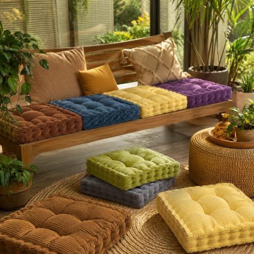 ChezMax Floor Pillow & Cushion, Large Meditation Chair Cushions, Thick Square Seat Pad, Soft Velvet Tufted Seating Pouf for Indoor/Outdoor Yoga Bench Rocking Chair Room Tatami Sofa, Yellow 20" x 20" - color: Dark Yellow L