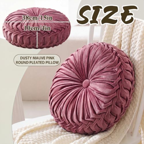 Drydiet 1 Pcs Round Throw Velvet Pillows Decorative Pleated Throw Pillows Diameter Accent Pumpkin Boho Chair Cushion for Couch Sofa Home Decoration (Dusty Mauve Pink, 15'') - color: Dusty Mauve Pink, size: 15''