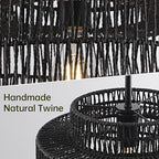 12.4” Black Boho Rattan Chandelier Light Fixture, 1-Light Hand Woven Pendant Light Fixture Farmhouse Rustic Hanging Lamp for Kitchen Island Bedroom, Dining Room, Living Room, Entryway, Foyer - color: Black, size: 12.4" 1-Light