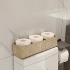 Seagrass Storage Basket for Bathroom, Wicker Toilet Basket Tank Topper, Woven Storage Box for Organizing (Whitewash, 16.5" x 5.5" x 3.5")