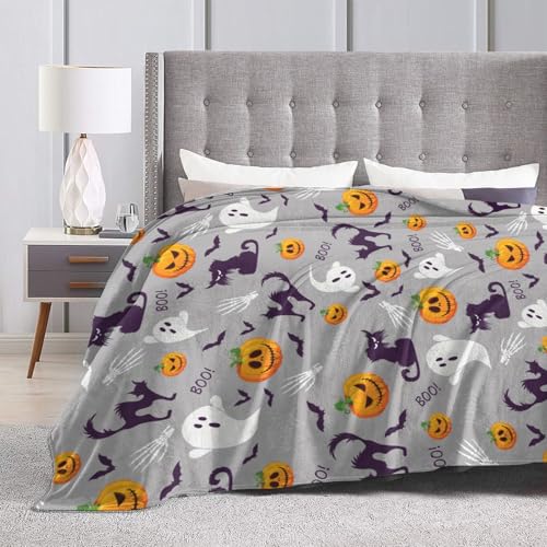 Halloween Blanket Pumpkin Cat Bat Ghost Throw Blanket Cozy Fleece Flannel Plush Bedding for Boys Girls Men Women Kids for Couch Sofa Bed Decor 40"X50" - color: Halloween Pumpkin and Ghost, size: 50"x40"
