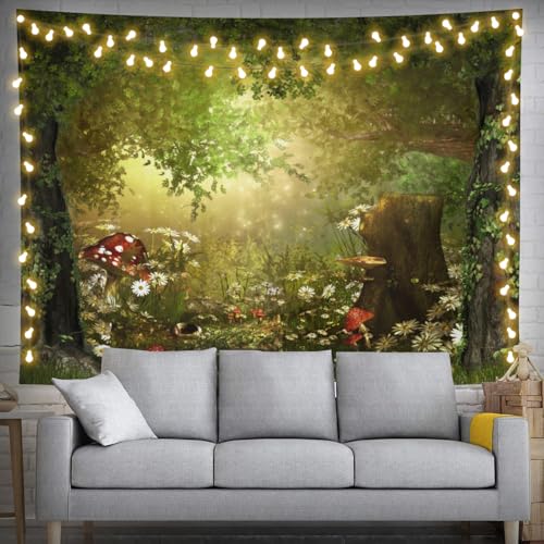 Keiutexe Fantasy Enchanted Forest Mushroom Tapestry 80" X 60" Magical Fairytale Wonderland Wall Hanging Party Decorations Home Decor For Bedroom Living Room Dorm (200 X 150cm) - color: Forest Mushroom, size: 80 X 60 Inch