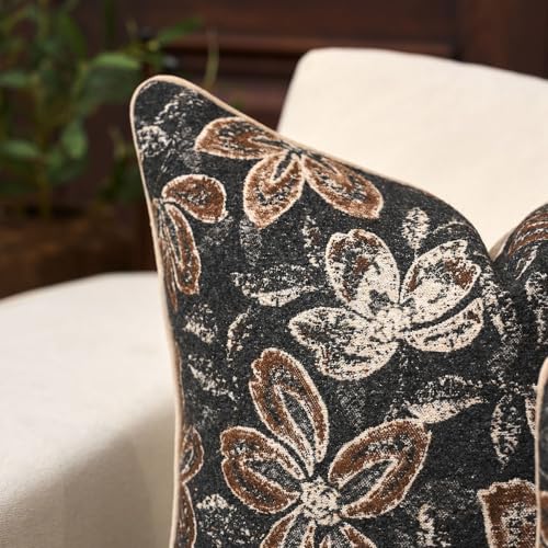 Yangest Flower Pillow Cover 20 x 20 Inches, Nature Chenille Square Throw Pillow Cover Soft Luxury Neutral Accent Couch Pillow Cover for Living Room Bedroom, Black - color: Black, size: 20" x 20" (Pack of 1)