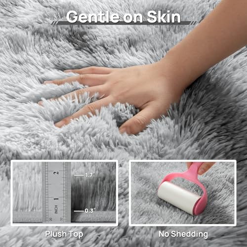 Deerhoo Large Shag Area Rugs 10 x 14, Tie-Dyed Plush Fuzzy Rugs for Living Room, Ultra Soft Fluffy Furry Rug for Bedroom, Anti-Skid Indoor Carpet Nursery Rugs for Kids Room Home Decor, Light Grey - color: Tie-dyed Light Grey, size: 10 x 14 ft