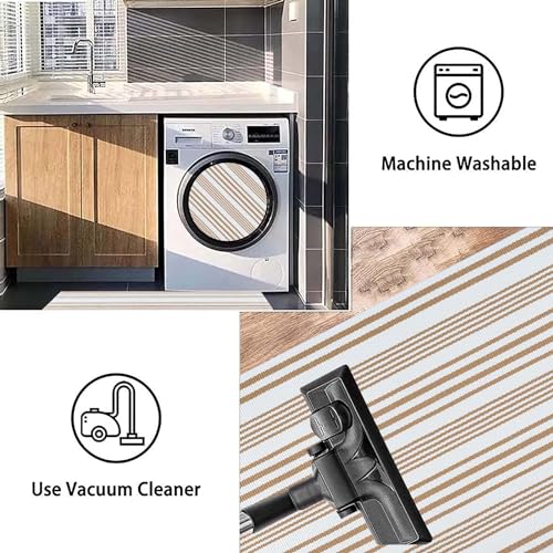 Khaki and White Striped Outdoor Rug 24'' x 35'' Door Mat Outdoor Machine Washable Welcome Mats Cotton Hand-Woven Entryway Rug for Front Porch/Entryway/Laundry/Bathroom/Bedroom - color: Khaki White, size: 2' x 3' (Rectangular)