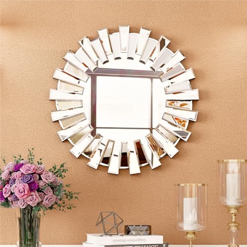 SHYFOY 18” Decorative Wall Mirror for Living Room, Round Mirror for Wall Decor, Modern Entryway Mirror, Sunburst Bedroom Mirrors Frameless Silver Wall Decor - size: 18"L x 18"W