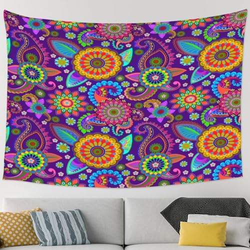 RTAFGU Perris Tapestry, Purple Paisley Mandala Pattern, Indian Boho Ethnic Decor Home Aesthetic Tapestries Wall Hanging for Home Living Room Dorm Party Bedroom Decoration 91" L x 71" W - color: Perris_2802, size: 91"L x 71"W