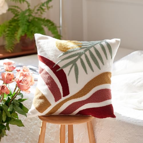 Boho Tufted Textured Village Throw Pillow Covers 18x18,Soft Cactus Mid Century Accent Decorative Minimalist Geometric Sun Throw Pillowcases for Couch Sofa Bedroom Living Room,1PC - color: Green,yellow