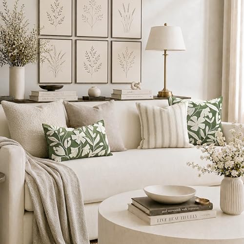 BlissBlush Decorative Throw Pillow Cover 20x20 Inch, Olive Green Floral Tufted Velvet Accent Pillow Case for Sofa Bed Living Room, Cover Only - color: Olive Green, size: 20" x 20" (Pack of 1)