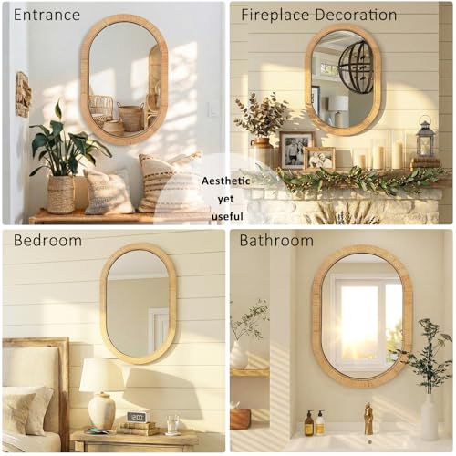 Handmade Rattan Mirror for Bathroom Vanity – Oval Wicker Frame Boho Wall Decor - Natural Nursery Decor Accent (20" x 30") - color: Oval 20*30