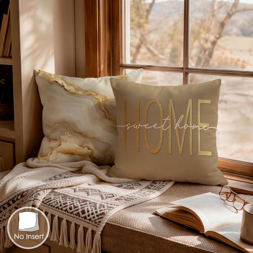 OBSEDE Inspirational Beige Marble Decorative Throw Pillow Covers 18 × 18 in, Set of 4, Couch Cushion Cases Inserts for Sofa Bed Living Room Home Decor, Single-Sided Print - color: Inspirational Beige Marble, size: 18" x 18" (Pack of 4)