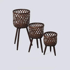 Nordic Style Rattan Flower Pot Indoor Balcony Living Room Plant Green Flowers Hand-Woven Wooden Tall Floor Flower Stand (Brown, 8.3x13inch(21x33cm))