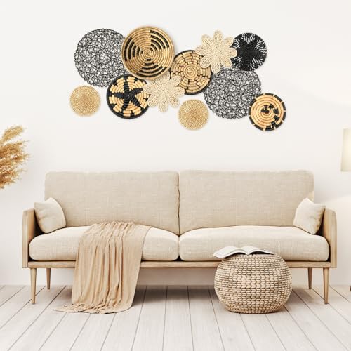 Tatuo 11 Pcs Boho Wall Basket Decor Bulrush Woven Wall Hanging Art Round Farmhouse Rustic Handmade Wicker for Summer Home, Bedroom, Living Room, Kitchen Decorations, Multi Sizes(Fresh) - style: Fresh