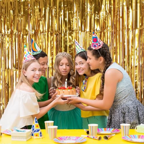2 Pack Gold Fringe Curtain Backdrop, 3.2Ft x 8.2Ft Metallic Photo Booth Backdrop Tinsel Door Curtains for Birthday Baby Shower Anniversary Christmas New Year Eve Bachelorette Party Decorations - color: Metallic Gold