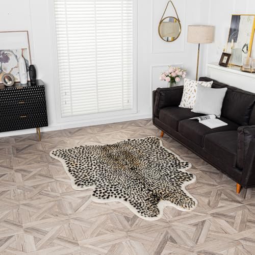 Huichenxing2021FURSTORE Faux Cheetah Area Rug Animals Printed Hide Mats Leopard Faux Hide Area Rug 5.2ft x 6.5ft / 63 x 78.7inch / 160 x 200cm - color: Multi Leopard 78.7"l X 63" W