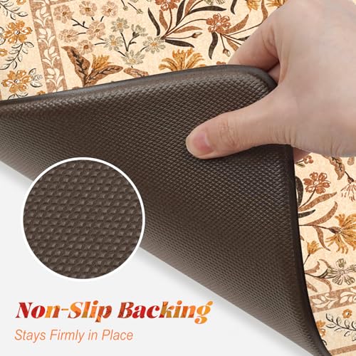 Collive Kitchen Mats for Floor, Cushioned Anti Fatigue Mat Fall Orange Floral Kitchen Rugs Non Slip Washable, Comfort Standing Rug for Sink Laundry, Office, Desk, Fall Decor, 17"x29"+17"x47" - color: Orange, size: 17.3"x47"+17.3"x29"