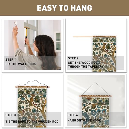 PLIGREAT 2 Pack Deer and Tree Vertical Tapestry, Folk Art Style Wall Tapestry with Tassels Aesthetic Wall Hanging for Bedroom Living Room Long Narrow Art Home Decor Housewarming Gift - color: Blue and Yellow