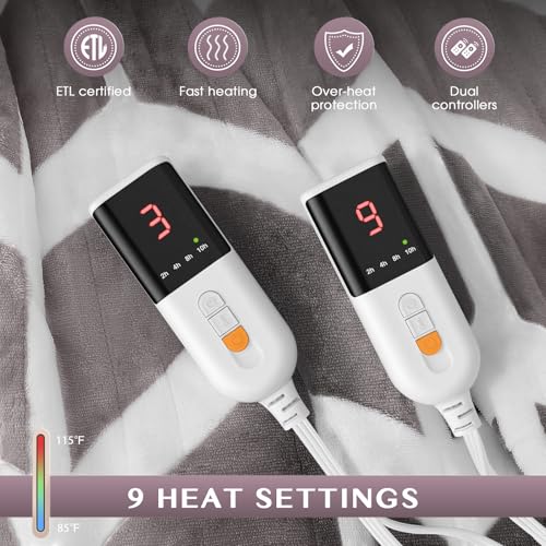 VENTIMI Electric Blanket Queen, 84" x 90" Heated Blanket with 9 Heat Levels & 2-4-8-10 Hours Auto Off, Fast Heating Blanket with ETL & FCC Certification, Beige - color: Beige, size: Queen