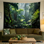 QGHOT Jungle Tapestry Wall Hanging Tropical Rainforest Backdrop Green Palm Leaves Tapestry Extra Large Forest Wall Art for Bedroom Living Room Office Decor 90x70in - size: 70.9"L x 90.6"W