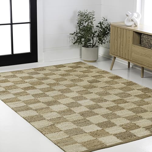 JONATHAN Y Theo Woven Jute Checkerboard Natural/Bleach Indoor Area Rug, 5x8, Modern, Farmhouse, Rustic, Lodge, Easy-Cleaning for Living Room, Bedroom, Kitchen, Non-Shedding (NRF203C-5) - color: Natural/Bleach, size: 5' x 8' (Rectangular)