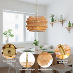 6-Light Boho Rattan Chandelier, 17.7 inch Hand Woven Farmhouse Hanging Light Fixture, Rustic Woven Ceiling Lamp for Kitchen Island, Dining Room, Living Room & Foyer - color: 17.7" Brown