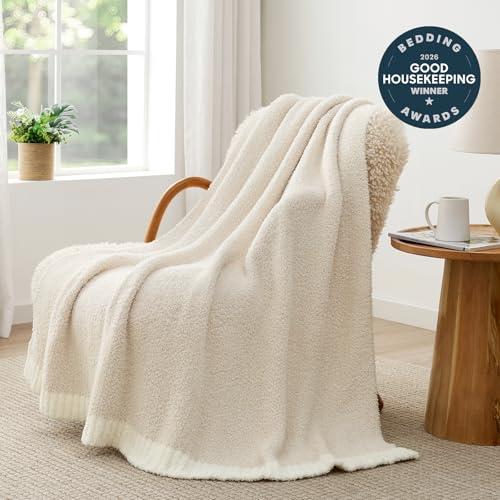 Snuggle Sac Buttery Ivory Throw Blanket for Couch, Reversible Super Soft Knitted Blankets, Warm Cozy Knit Fuzzy Plush Lightweight Throws Dupes for Sofa, Bed, Picnic, Ivory, 50 x 60 inches - color: Heather Ivory, size: Throw(50"x60")