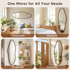 Irregular Full Length Mirror 64"x21", Cloud-Shaped Design with Rounded Oak Hardwood Frame in Black Walnut, Asymmetrical Wall Mirror for Bedroom,Living Room,Cloakroom,Horizontal/Vertical