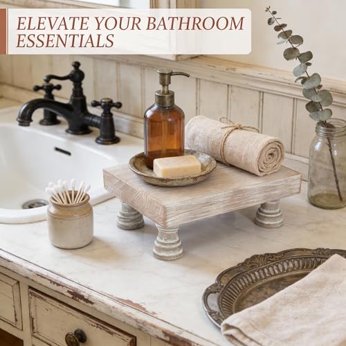 EOSAHR Farmhouse Riser for Room Decor : Decorative Pedestal Stand For Display Your Home Decorations and Uniquely Soap Stand - Rustic Bathroom Counter Tray and Kitchen Decor (Natural Wood) - color: Natural Wood - Paulownia Wood