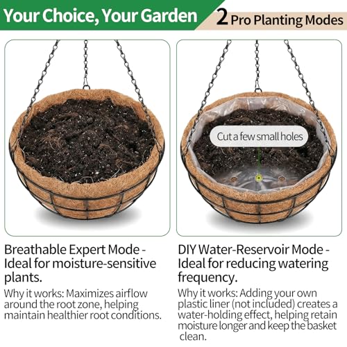 16 Inch Hanging Planters for Outdoor Plants,4 Pack Large Hanging Baskets for Plants Outdoor Metal Hanging Baskets with Thick Coco Coir Liners, Round Flower Pots for Porch Garden Ferns & Petunias - size: Large-16inch