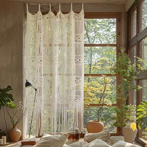 Macrame Curtain Handmade Woven Curtains, Door & Window Drapes,Divider Room Doorway Curtain,Natural Fiber, Stylish Handcrafted Door for Home Décor 42" W x 75" L - color: Ivory3