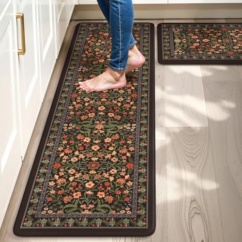 Collive Kitchen Mats 2PCS, Cushioned Anti Fatigue Mat for Floor Non Skid Waterproof Kitchen Rugs, Black Comfort Standing Desk Rug for Office, Sink, Laundry, 17"x30"+17"x59" - color: Black, size: 17.3"x59"+17.3"x29"