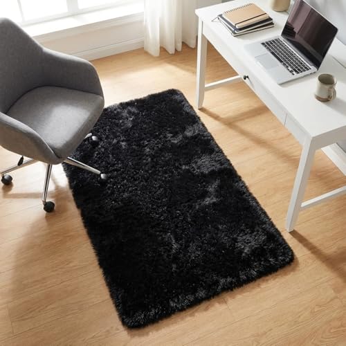Mugorn Black Rugs for Bedroom, 3x5 Feet Fluffy Area Rugs for Living Room, Soft Shag Kids Rug Small Carpet for Nursery, Bedside, Indoor, Dorm Decor (3ft x 5ft, Black) - color: Black, size: 3ft X 5ft