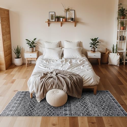 Rug Runners 2x6 Washable - Hallway Runner Rug Moroccan Non Slip Kitchen Runner Low Pile Soft Indoor Floor Mat Front Door for Bedroom Entryway Laundry 2x6 Black - color: Black, size: 2' x 6' (Rectangular)