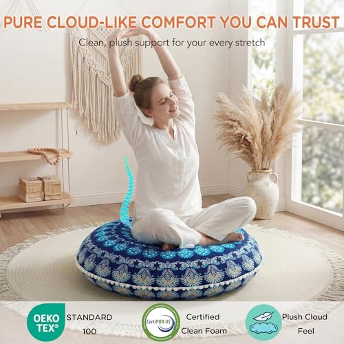 Codi Meditation Floor Pillow, Round Large Pillows Seating for Adults and Teens, Bohemian Mandala Circle Cushion for Outdoor Fireplace Yoga Living Room, 32 Inch, Memory Foam Added, Navy - color: Round | Navy, size: 1 Count (Pack of 1)