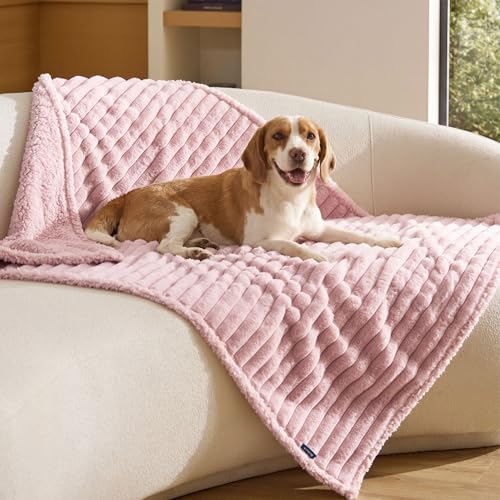 Bedsure ComfyFleece™ Waterproof Dog Blankets for Large Dogs - Soft Pet Cat Blanket Corduroy Fleece for Couch Protector Washable, Cozy Calming Reversible Furniture Protection,40"x50", Blush Pink - color: Blush Pink, size: L(40x50")-1pc