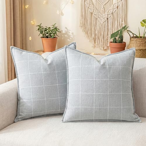 CARRIE HOME Gray Throw Pillows 20x20 Set of 2, Grey Farmhouse Checkered Pillow Cover 20 x 20, Grey and White Plaid Pillow Covers for Living Room (No Pillow Insert) - color: Gray & White Plaid Set of 2, size: 20" x 20" (Pack of 2)