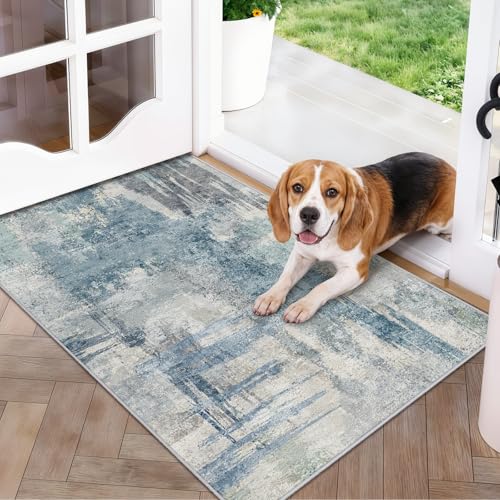 Abstract Bath Mat 2x3 Rug Washable Non-Slip Small Rugs for Bathroom, Kitchen Sink - Soft Low-Pile Carpet Modern Doormat for Front of Entryway Home Decor 2x3 Blue - color: Blue, size: 2' x 3' (Rectangular)