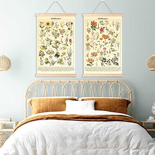 Chenkaiyang 2 Pcs Vintage Hanging Poster,Flowers Wall Hanging Botanical Rustic Retro Wall Art Prints Flower Chart Posterfor Living Room Decor,12.7 X 21.6 Inch - color: flowers