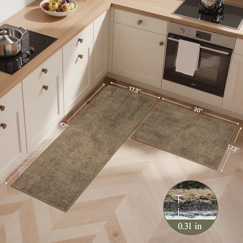 GENIMO Kitchen Mats for Floor 2PCS, Washable Absorbent Runner Rugs for Kitchen, 17.3"x47"+17.3"x30", Cushioned Non Slip Kitchen Rugs for Kitchen Floor,Standing Mat Rug for Home, Sink, Laundry, Jute - color: Jute, size: 17.3"x47"+17.3"x30"
