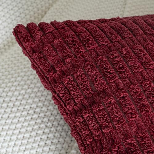 Pack of 2 Burgundy Corduroy Decorative Lumbar Throw Pillow Covers 20x12 Inch Soft Boho Striped Pillow Covers Modern Farmhouse Home Decor for Sofa Living Room Couch Bed - color: Burgundy, size: 20" x 12" (Pack of 2)