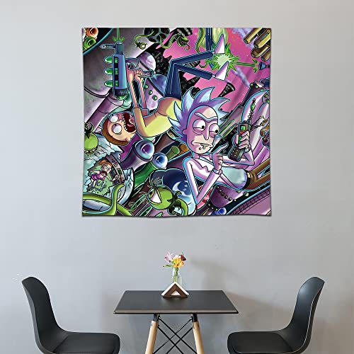 Kasflag ENMOON Rick Tapestry Wall Banner Funny Animated Cartoon Print Tapestry 36 * 36in Vivid Color Bedroom Living Room Dorm Decor