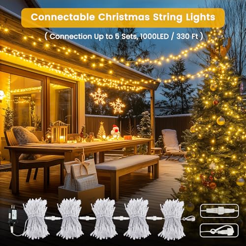 Connectable 1Pack String Lights Indoor, 33FT 100LED String Lights, 13Modes Twinkle Fairy Lights Plug in Outdoor Waterproof, Warm White Clear Wire Light for Christmas Tree, Wedding Yard, Party Decor - color: Warm White, size: 1PK-100LED