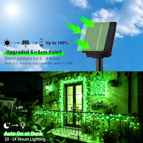 4 Pack Green Solar Fairy Lights Outdoor, 131ft 400 Led Solar String Lights Outdoor Waterproof with 8 Modes, Green Wire Twinkle Lights for Outside Christmas Garden Party Decorations - color: Green