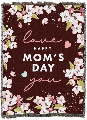 Pure Country Weavers Mom's Day Cherry Blossoms - Burgundy Blanket - Gift Tapestry Throw Woven from Cotton - Made in The USA (60X80) - color: Cherry Blossoms - Burgundy, size: 60x80