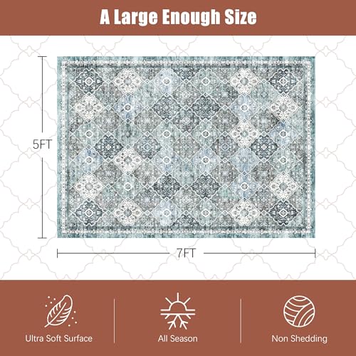 YARNSCAPE 3' x 5 ' Washable Area Rug - Low Pile Soft Vintage Indoor Rug for Living, Dining or Bedroom - Lightweight Carpet with Non-Slip Backing - Foldable for Easy Placement, Ocean Blue - color: Trellis-ocean Blue, size: 3' x 5' (Rectangular)