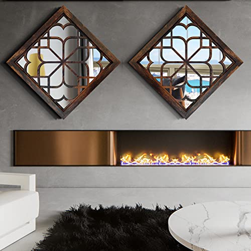 Wocred 20inch 2 PCS Square Wall Mirror,Gorgeous Rustic Farmhouse Accent Mirror, Caramel Color Entry Mirror for Bathroom Renovation,Bedrooms,Living Rooms and More. - color: Caramel Color, size: 20x20 inch - 2 PCS