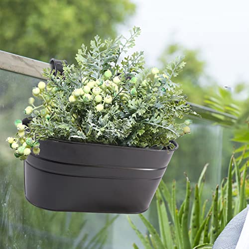 HowRU Metal Iron Flower Pots for Railing Fence Hanging Bucket Pots(5 Pcs) and Hanging Flower Pots Metal Iron Bucket Planter(10 Pcs) (Black) - color: Dark Black